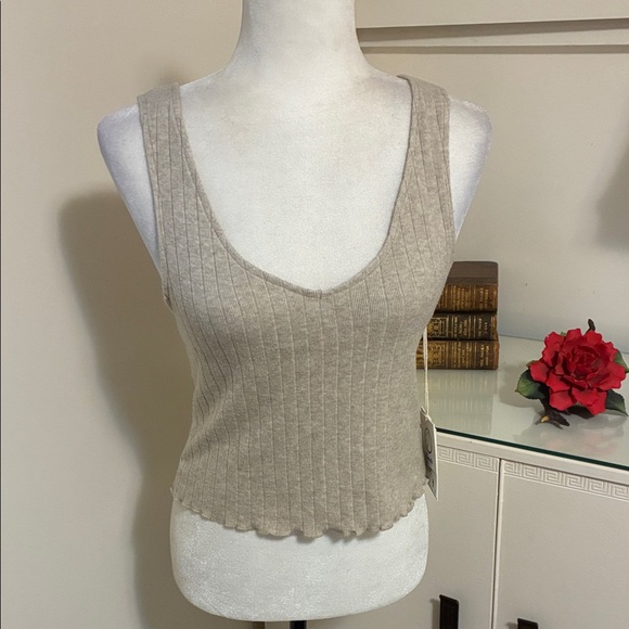 Kuwalla Tops - Kuwalla Ribbed Beige Tank Top Size L NWT